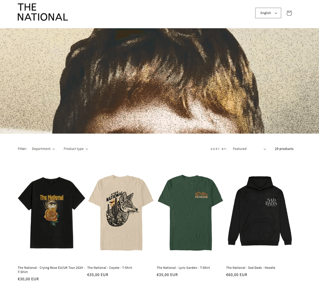 Screenshot des White-Label-Shops der Band The National