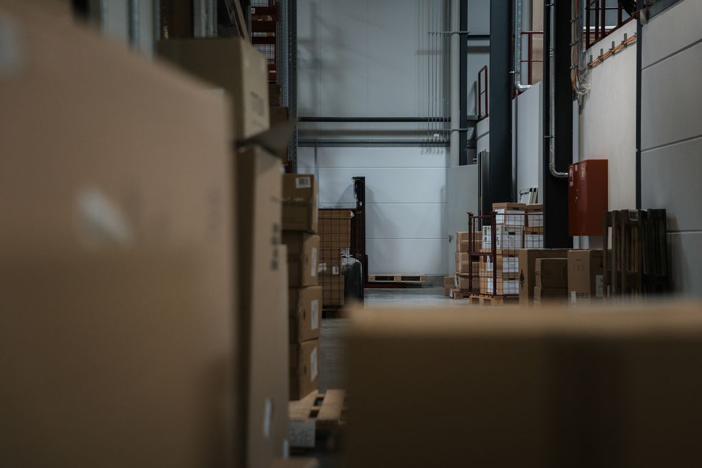Warehouse with many cartons in view